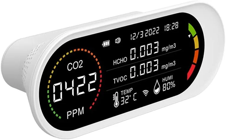 تستر کیفیت هوا چند منظوره خانگی Fawoonu با حسگرهای نیمه هادی، نمایشگر LCD برای دی اکسید کربن، TVOC، مقدار HCHO، دما و رطوبت، خود کالیبراسیون با عملکرد هشدار تستر کیفیت هوا چند منظوره خانگی Fawoonu با حسگرهای نیمه هادی، نمایشگر LCD برای دی اکسید کربن، TVOC، مقدار HCHO، دما و رطوبت، خود کالیبراسیون با عملکرد هشدار