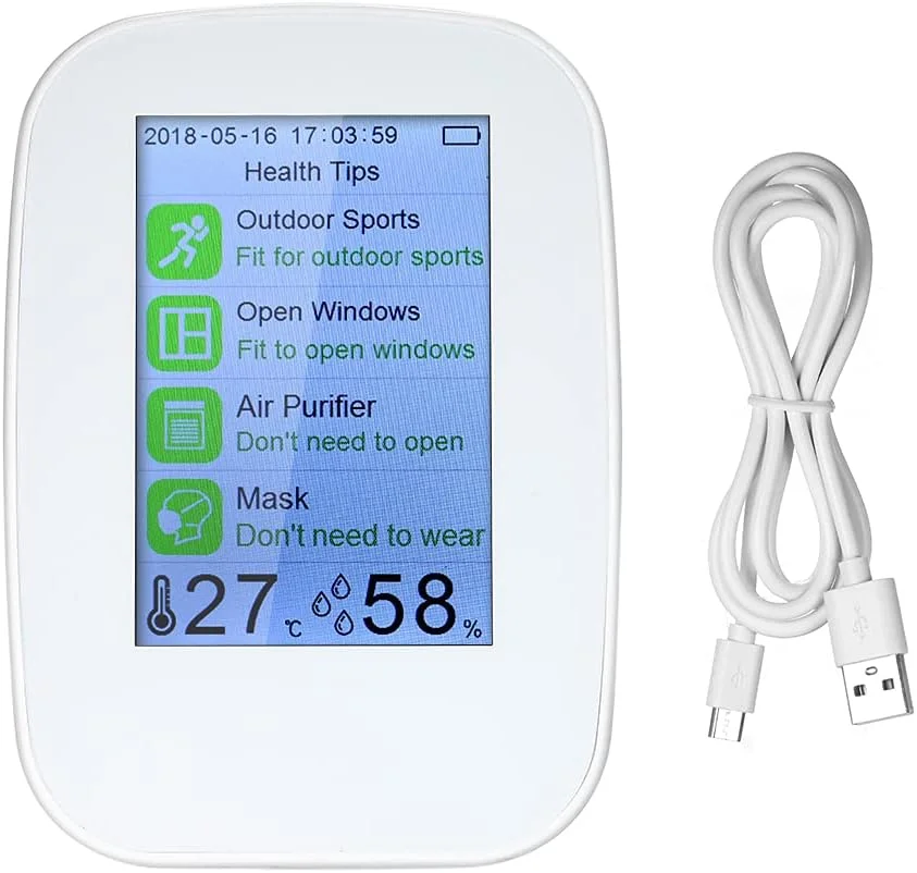 دستگاه تست کیفیت هوا قابل حمل Fawoonu، دیجیتال، مناسب فضای داخلی/خارجی، PM2.5، گاز، LCD، TVOC، همراه با باتری