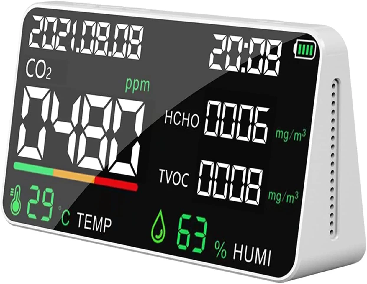 تستر کیفیت هوای قابل حمل Fawoonu با صفحه نمایش دیجیتال LED 5 در 1 برای فرمالدهید HCHO TVOC دما رطوبت، دستگاه سنجش دی اکسید کربن CO2 برای اتاق، دفتر، گلخانه، انبار