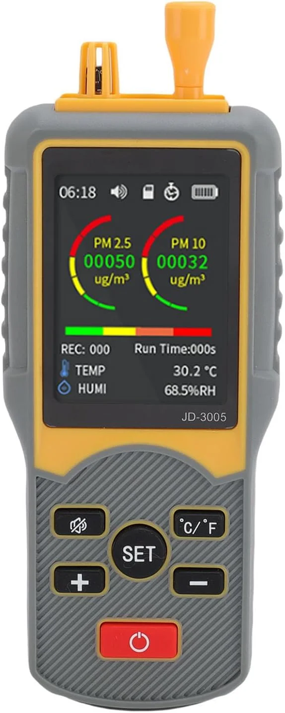 ذره‌شمار Eujgoov، آنالایزر کیفیت دماسنج و رطوبت‌سنج برای آشکارساز گرد و غبار، TVOC، PM2.5، PM10 با صفحه نمایش LCD رنگی 2.8 اینچی TFT