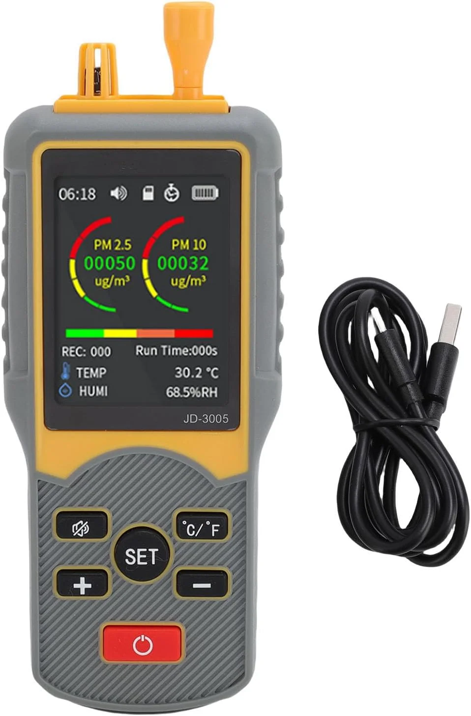 ذره‌شمار Eujgoov، آنالایزر کیفیت دماسنج و رطوبت‌سنج برای آشکارساز گرد و غبار، TVOC، PM2.5، PM10 با صفحه نمایش LCD رنگی 2.8 اینچی TFT