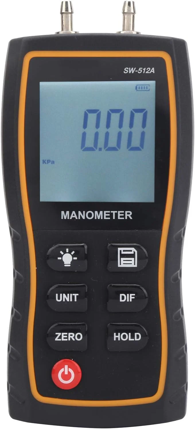 فشارسنج دیجیتال هوا Eujgoov مدل SW-512A، مانومتر دیفرانسیل دیجیتال HVAC دستی برای اندازه گیری سیستم های تهویه و مطبوع هوا