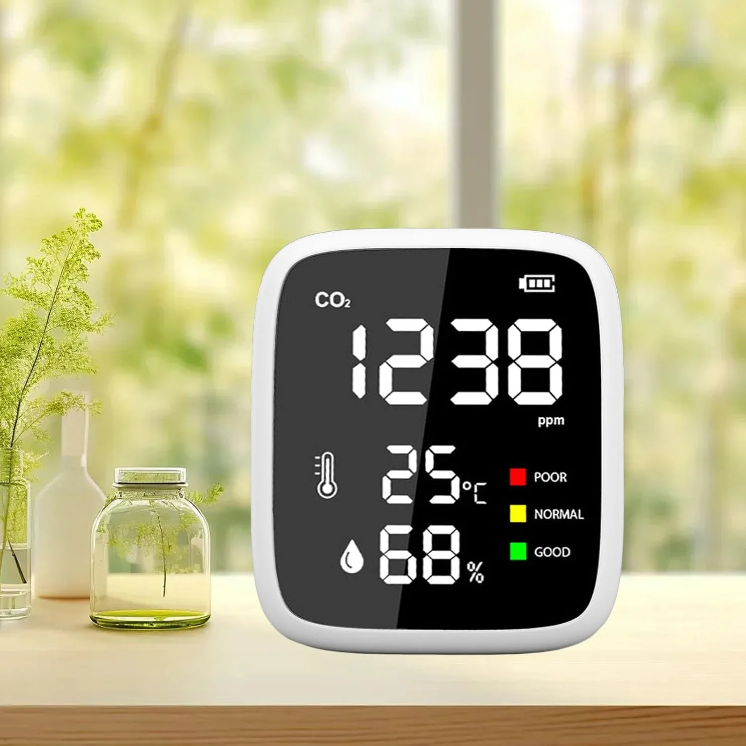 دستگاه تشخیص دی اکسید کربن Eujgoov، دماسنج و رطوبت سنج، تستر کیفیت هوا برای خانه، دفتر و ماشین با نشانگر 3 سطح CO2