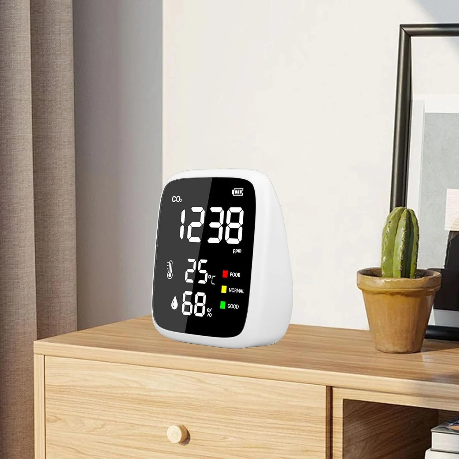 دستگاه تشخیص دی اکسید کربن Eujgoov، دماسنج و رطوبت سنج، تستر کیفیت هوا برای خانه، دفتر و ماشین با نشانگر 3 سطح CO2