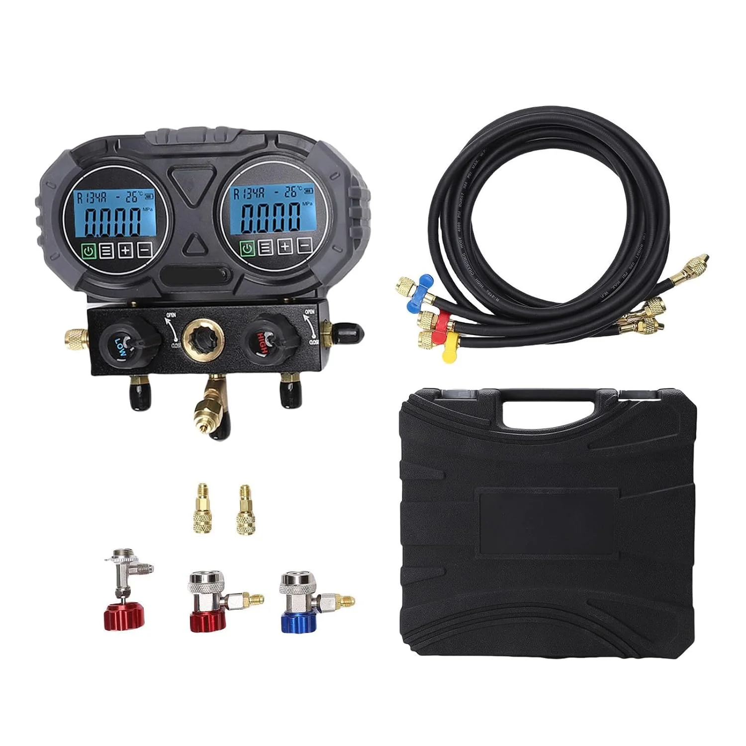 مجموعه گیج منیفولد HVAC دیجیتال Eujgoov مدل MG-E301-02، کیت خودرو گیج های منیفولد AC دیجیتال با 0-6000 Kpa برای مبرد HVAC