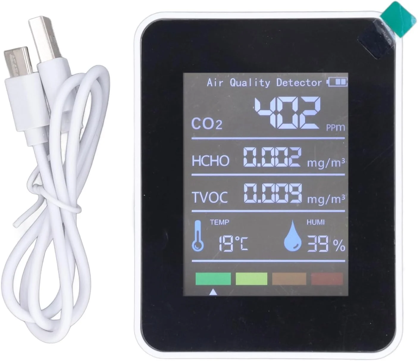 دستگاه تشخیص کیفیت هوا Eujgoov، مانیتور CO2 TVOC HCHO با صفحه نمایش LCD، سنسور دما و رطوبت قابل شارژ USB برای خانه