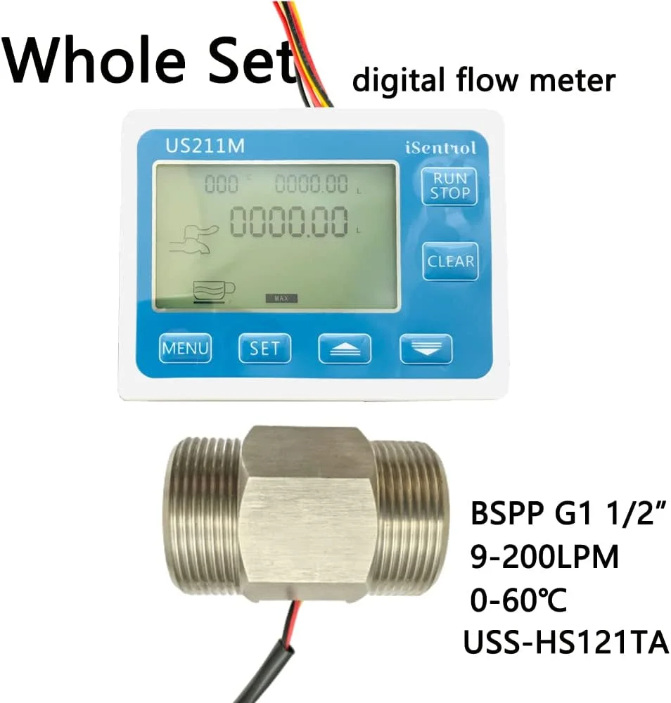 فلومتر دیجیتال ERTUUYD استیل ضد زنگ 304 سنسور جریان هال اندازه گیری 9-200 لیتر در دقیقه BSPP G1 1/2