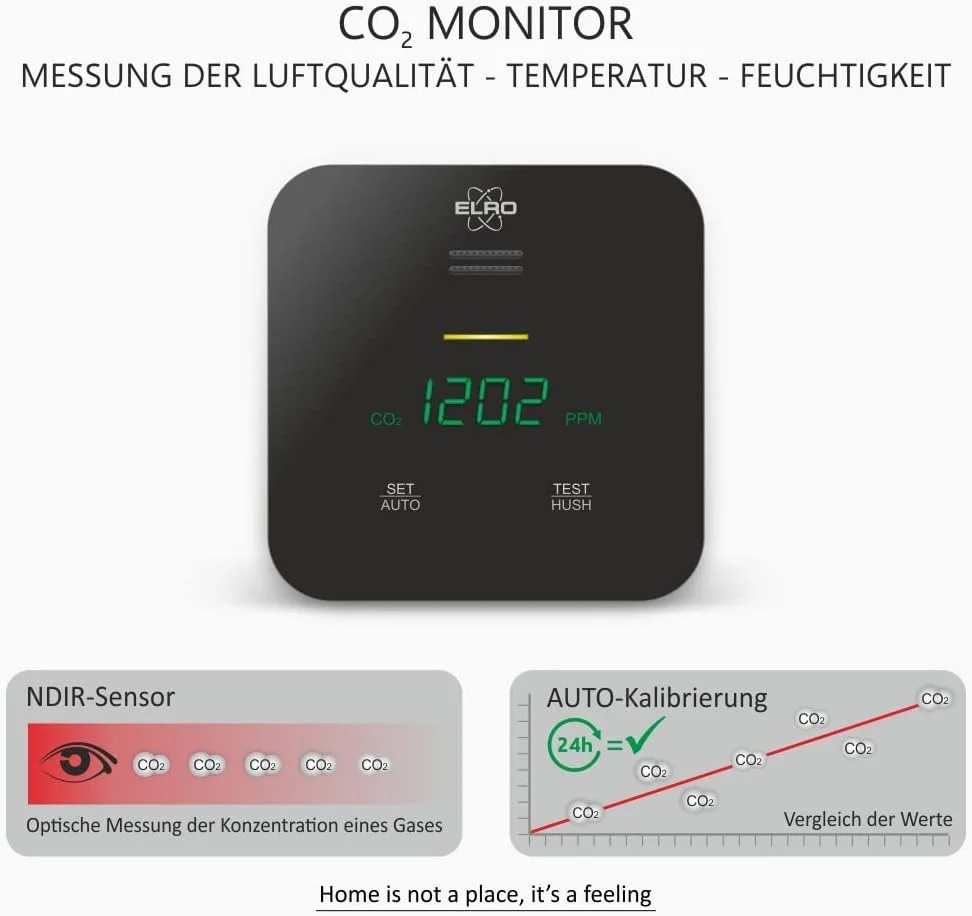 دستگاه سنجش دی اکسید کربن ELRO FCO2400 - دستگاه سنجش کیفیت هوا با سنسور NDIR برای CO2، دما و رطوبت - با قابلیت خود کالیبراسیون