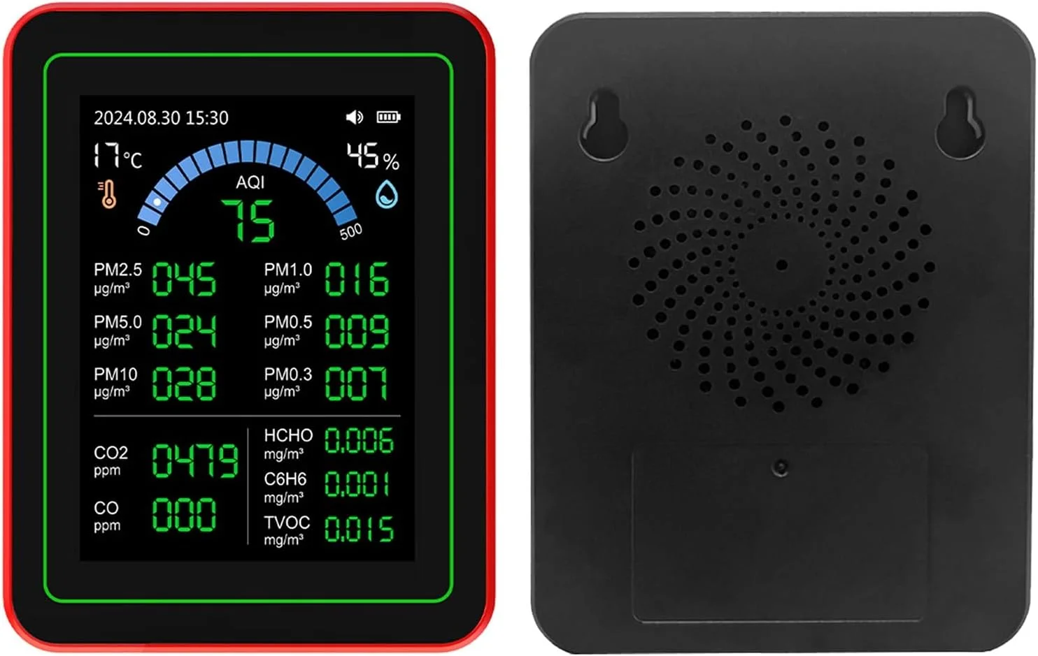دستگاه سنجش کیفیت هوای داخل خانه Fafeicy، 18 در 1، تستر CO2 TVOC HCHO PM2.5 PM10 با قابلیت تشخیص دما و رطوبت، دارای باتری و قابلیت ذخیره سازی داده، مشکی