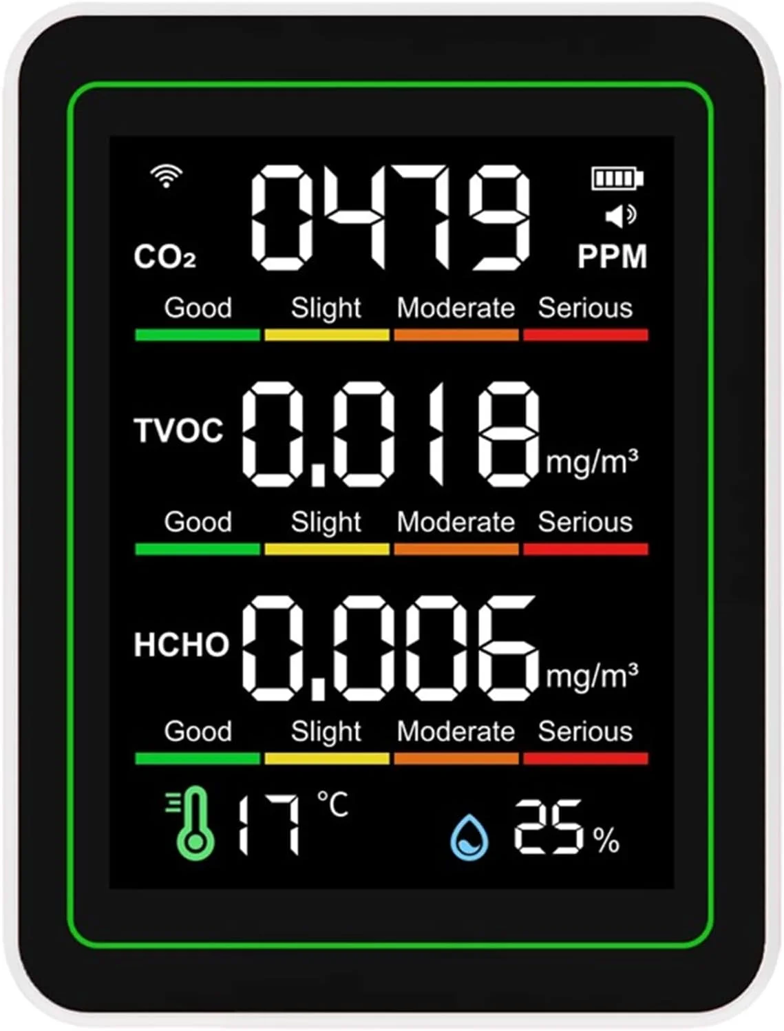 دستگاه سنجش کیفیت هوای داخل خانه 5 در 1، CO2، TVOC، HCHO، دما و رطوبت (سفید)