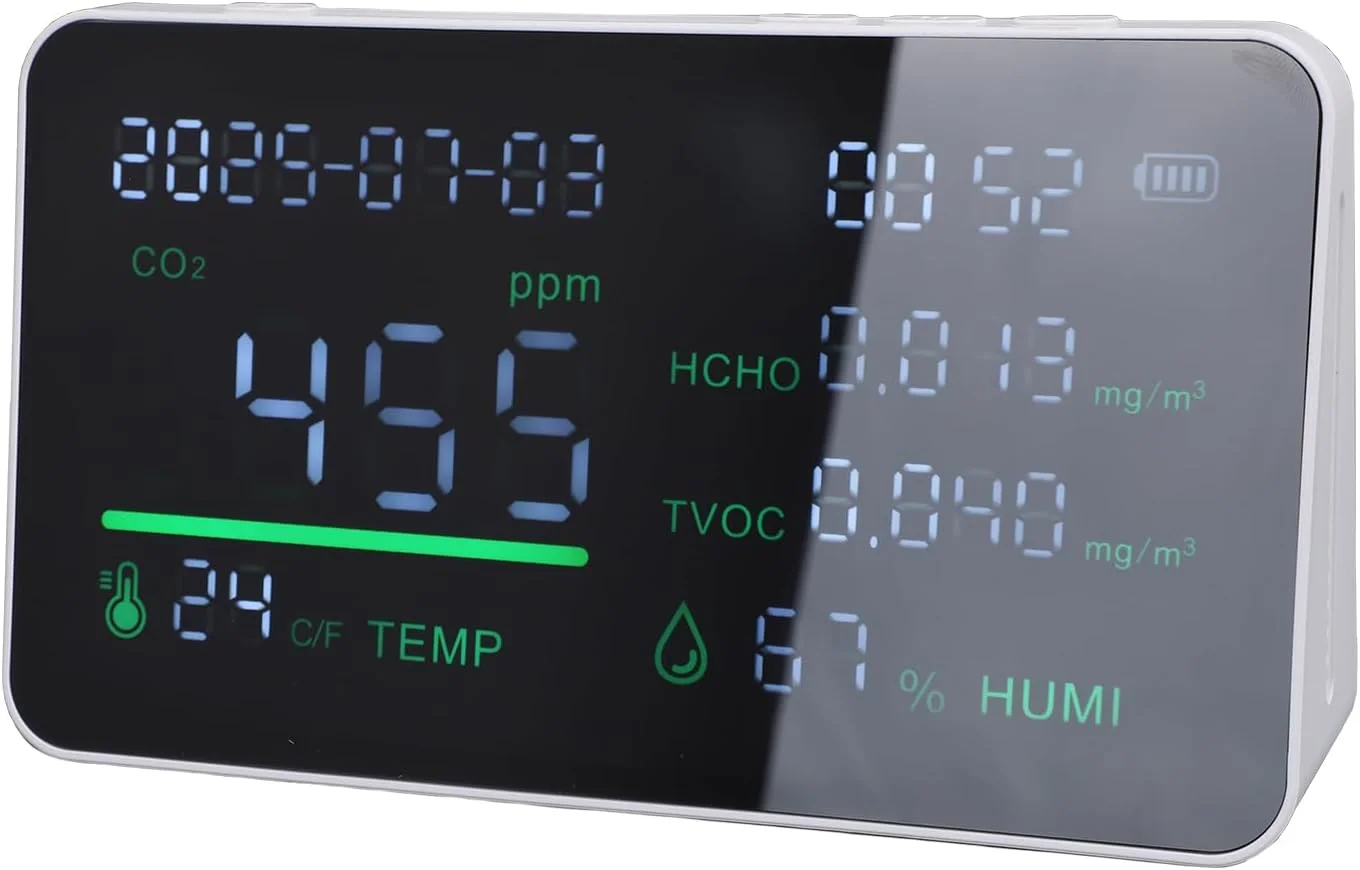 دستگاه سنجش کیفیت هوای داخل Bewinner، تستر حرفه ای کیفیت هوا برای CO2، TVOC، HCHO، کیفیت هوشمند قابل حمل با صفحه نمایش LCD برای خانه، آشپزخانه، مسافرت با RV، دفتر، گلخانه
