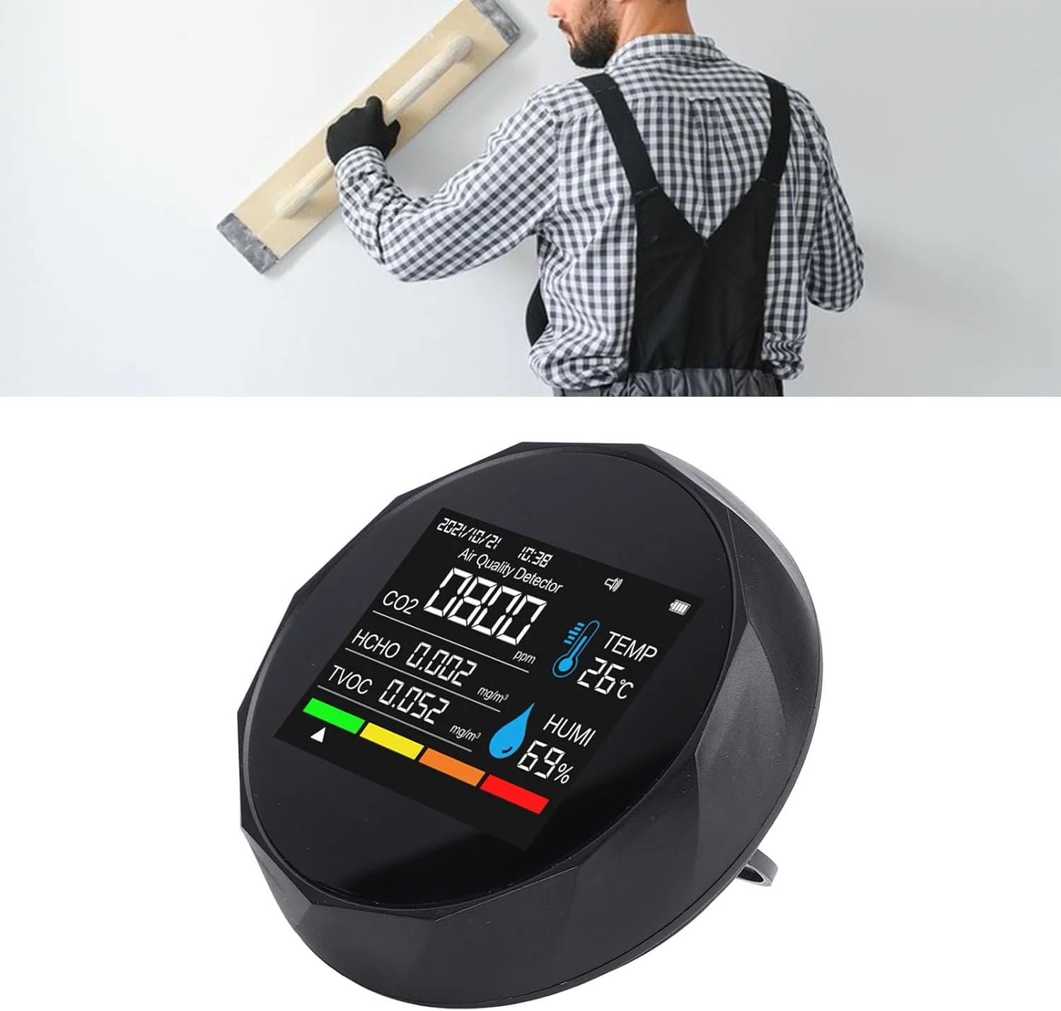 دستگاه تشخیص کیفیت هوای داخل خانه Luocute، سنسور دقیق 5 در 1 با قابلیت اتصال به بلوتوث و اپلیکیشن، دارای پایه مغناطیسی و قابل نصب روی دیوار، تستر کیفیت هوای قابل حمل برای HCHO PM2.5 دما و رطوبت