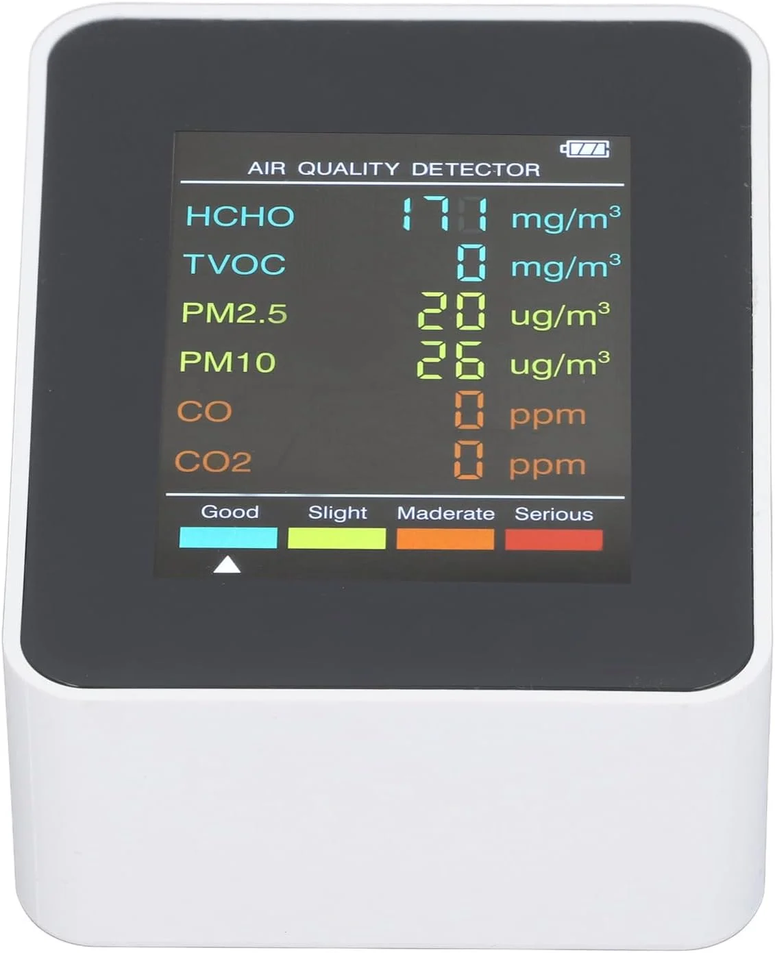 دستگاه تشخیص کیفیت هوا VELATEMOR CO2 TVOC HCHO، کاربرد گسترده، شارژ USB، ABS، چند منظوره (سفید)