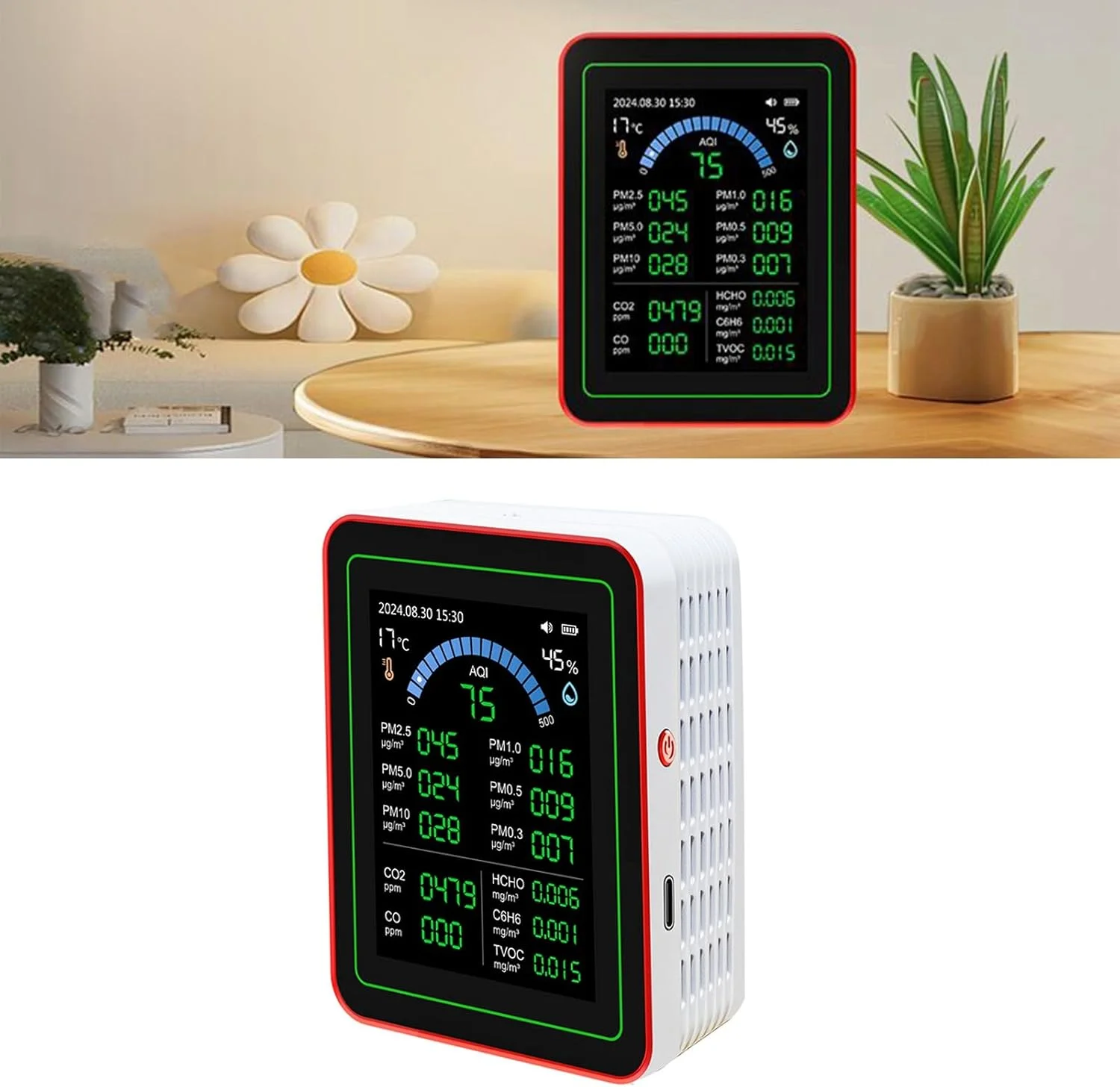 دستگاه سنجش کیفیت هوا Fyearfly 18 در 1، مانیتور کیفیت هوای رومیزی CO2 TVOC HCHO PM2.5 PM10 رطوبت سنج الکترونیکی با قابلیت ذخیره داده، مناسب برای خانه و... دستگاه سنجش کیفیت هوا Fyearfly 18 در 1، مانیتور کیفیت هوای رومیزی CO2 TVOC HCHO PM2.5 PM10 رطوبت سنج الکترونیکی با قابلیت ذخیره داده، مناسب برای خانه و...