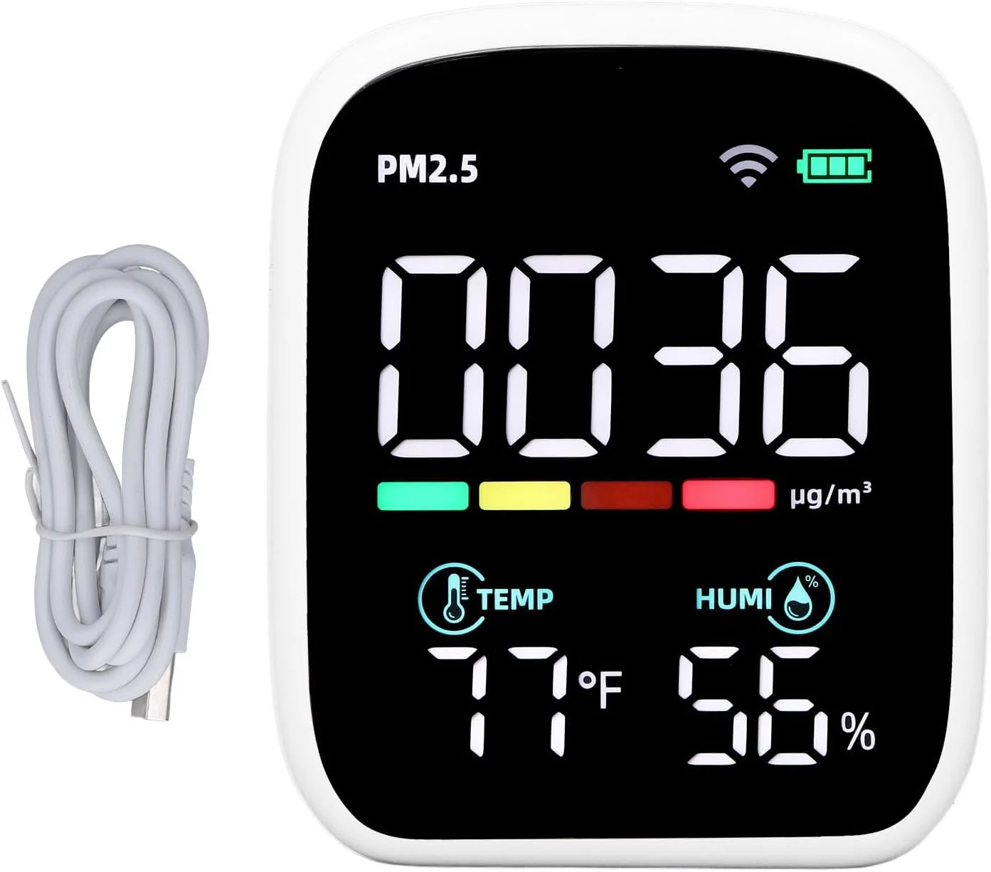 دستگاه سنجش کیفیت هوا Fyearfly، آشکارساز آلودگی هوا 0-1000μg/m³ PM2.5 CO2 HCHO TVOC APP، نمایشگر دما و رطوبت، مناسب برای منزل و کلاس درس