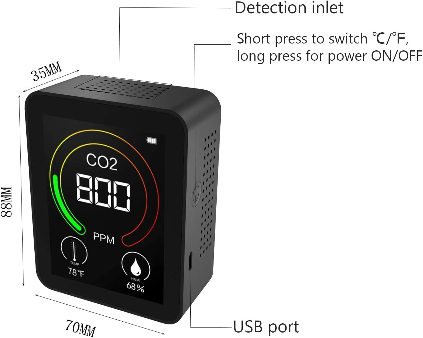 دستگاه سنجش دی اکسید کربن، دما و رطوبت، کیفیت هوا، تستر دقیق دیجیتال CO2 برای خانه و محل کار، نمایش زمان واقعی