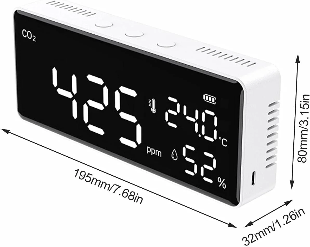 دتکتور دی اکسید کربن داخلی، مانیتور دی اکسید کربن، مانیتور کیفیت هوا، محدوده 400-5000ppm (195x80x32 میلی متر)