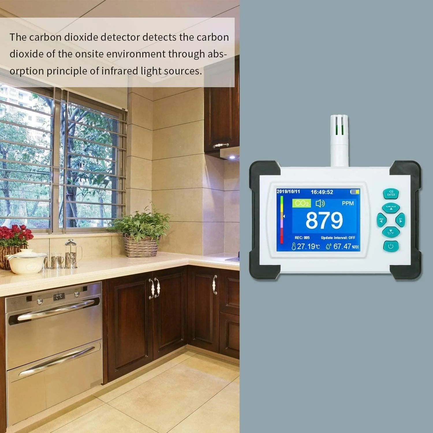 دستگاه تشخیص دی اکسید کربن با باتری قابل شارژ، تستر CO2 برای تشخیص کیفیت هوا، مانیتور CO2