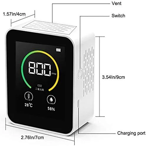 دتکتور دی اکسید کربن CO2، سنسور تشخیص هوا، مانیتور کیفیت هوا با صفحه نمایش رنگی، محدوده 400-5000PPM (رنگ: سفید)