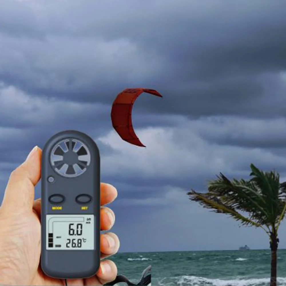 دماسنج دیجیتال جیبی با قابلیت اندازه گیری سرعت باد و دما با صفحه نمایش LCD