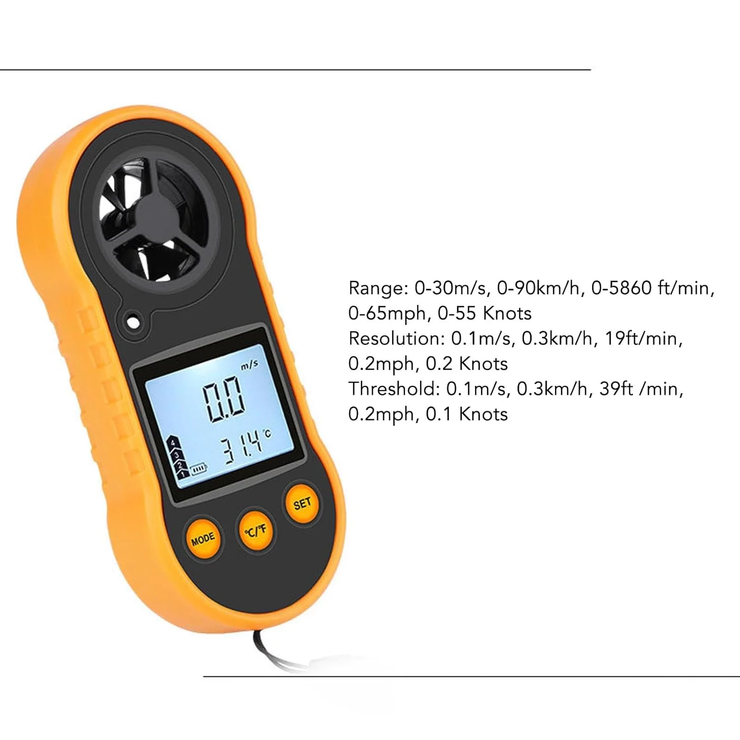 سرعت سنج باد دیجیتال با صفحه نمایش LCD و دماسنج داخلی مناسب برای استفاده در فضای باز
