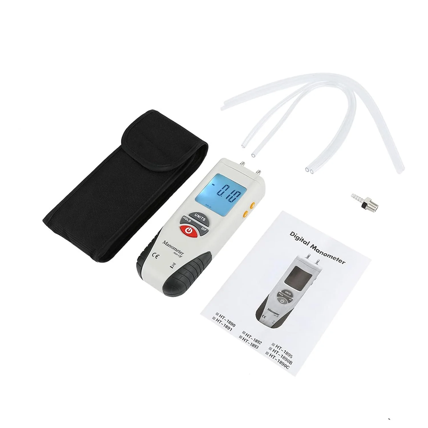 مانومتر دیجیتال HT-1890، فشارسنج دیفرانسیل هوا با صفحه نمایش LCD دارای نور پس زمینه و کیف نگهداری
