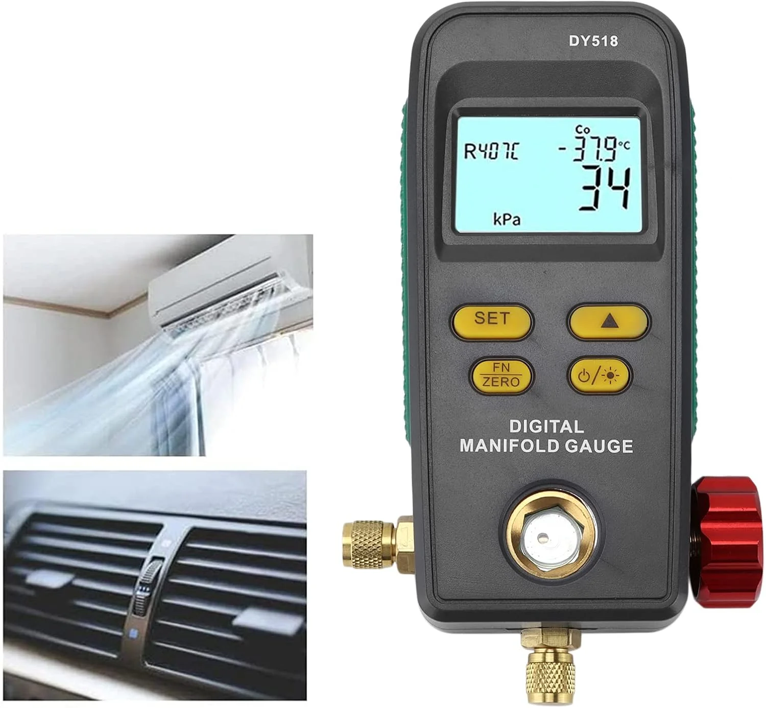 گیج منیفولد دیجیتال، گیج منیفولد دیجیتال تبرید، رابط 1/4 اینچ، نور پس زمینه LCD، تستر خلاء A/C