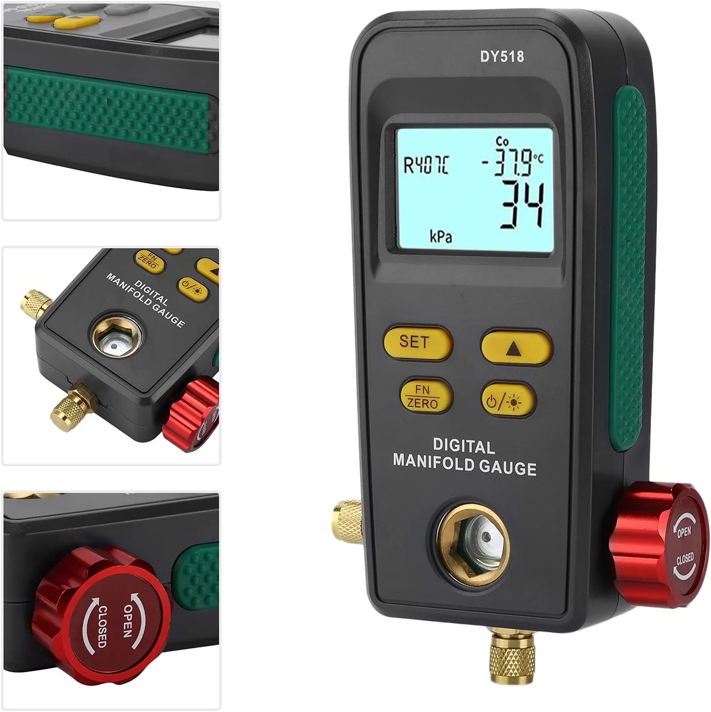 گیج منیفولد دیجیتال، گیج منیفولد دیجیتال تبرید، رابط 1/4 اینچ، نور پس زمینه LCD، تستر خلاء A/C