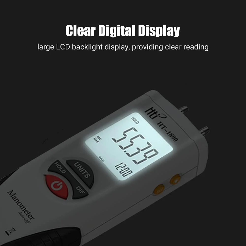 مانومتر دیجیتال مینی LCD، گیج اختلاف فشار هوا ±2Psi با قابلیت نگهداری داده و 11 واحد اندازه گیری مانومتر دیجیتال مینی LCD، گیج اختلاف فشار هوا ±2Psi با قابلیت نگهداری داده و 11 واحد اندازه گیری