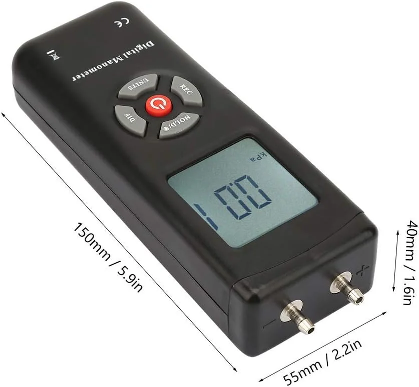مانومتر فشار دیفرانسیل دیجیتال، مانومتر دیجیتال، فشارسنج دیجیتال دستی پلاستیکی برای سیستم های تهویه مطبوع اداری، سیستم های تهویه خانگی