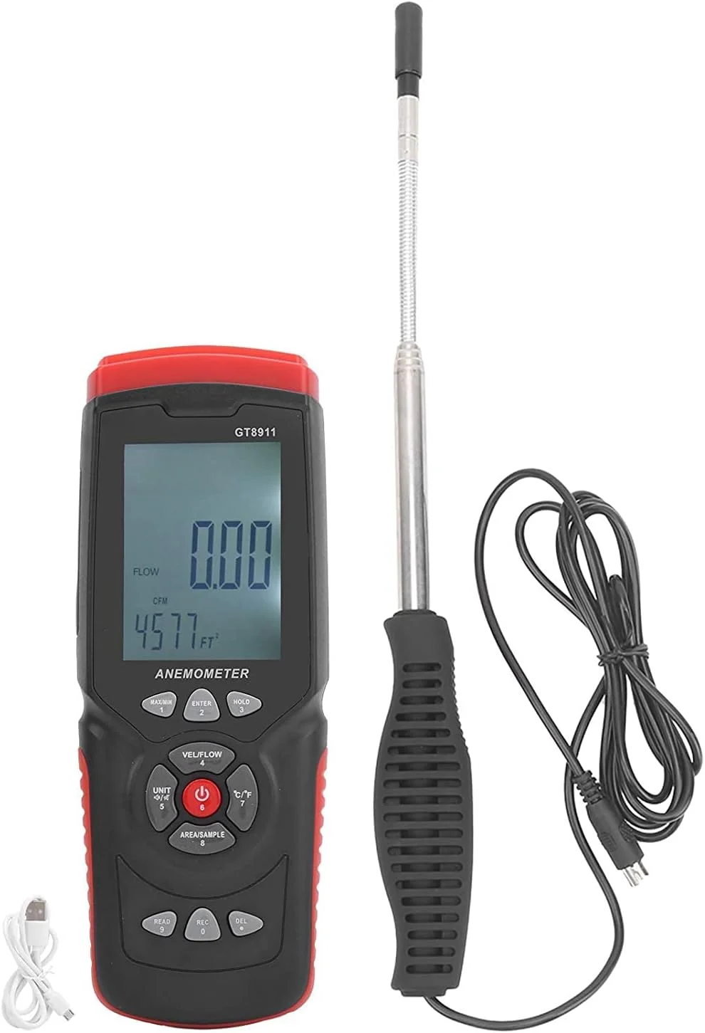 بادسنج دیجیتال ال سی دی GT8911، دماسنج حرارتی دستی سرعت باد، حجم سنج باد، ابزار اندازه گیری جریان هوا، برای کارخانه و اداره