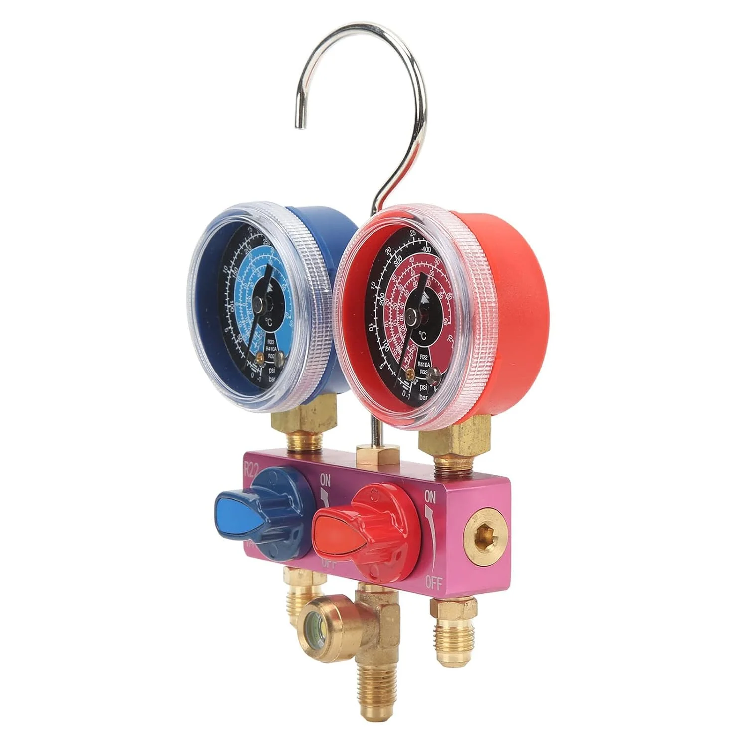 ابزار مانیفولد تشخیصی با دستگیره فلزی کوچک برای سیستم های تهویه مطبوع R22 R32 R410A