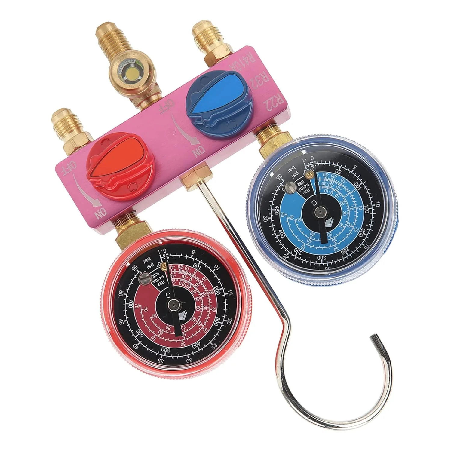 ابزار مانیفولد تشخیصی با دستگیره فلزی کوچک برای سیستم های تهویه مطبوع R22 R32 R410A