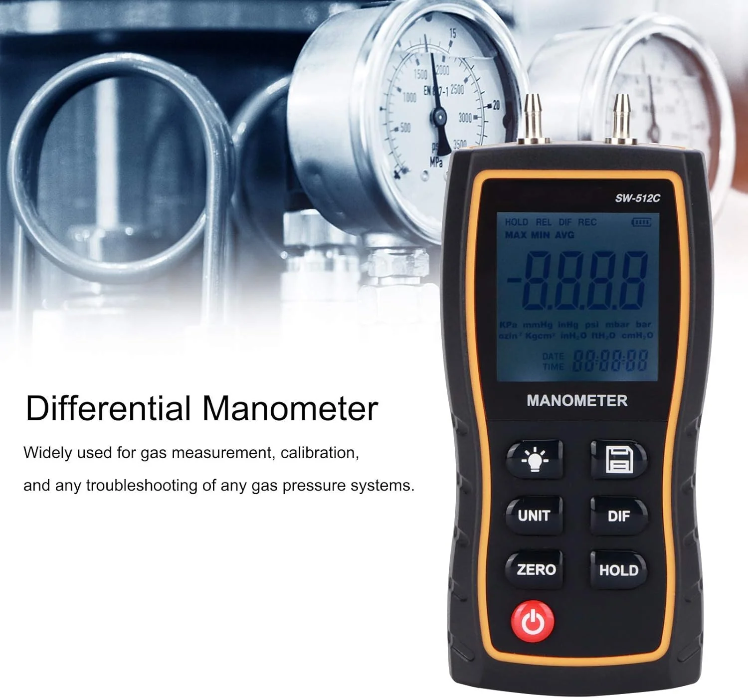 SNDWAY فشارسنج دیفرانسیل دیجیتال، گیج فشار گاز هوا دستی ¡À103.42kpa مانومتر دیفرانسیل برای سیستم های تهویه و مطبوع هوا