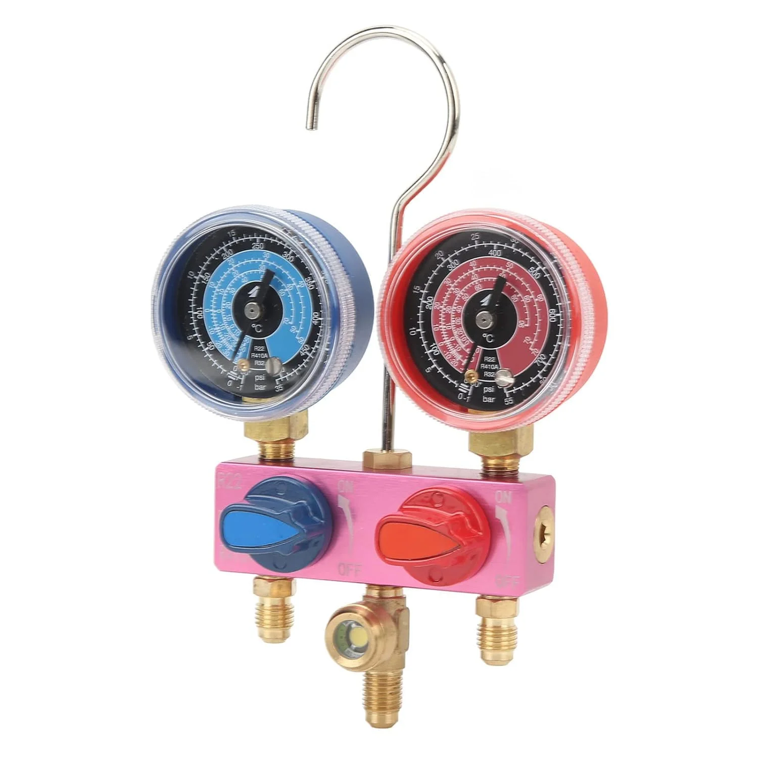 ابزار مانیفولد تشخیصی با دستگیره فلزی کوچک برای سیستم های تهویه مطبوع R22 R32 R410A