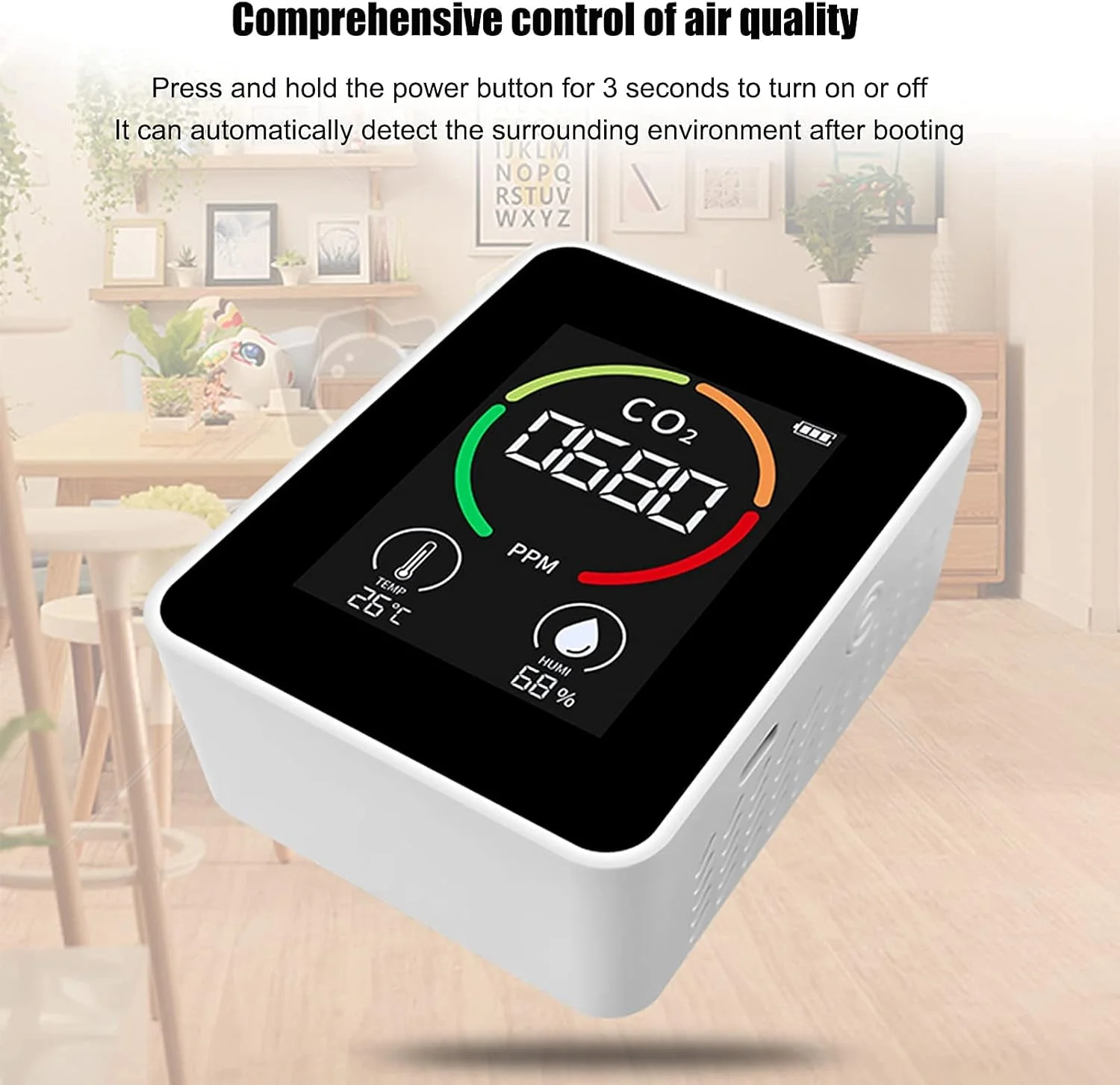 مانیتور CO2 مدل DFBTYG، ردیاب دی اکسید کربن، مانیتور کیفیت هوا، دما و رطوبت برای منزل، گلخانه، باغ و فضای باز