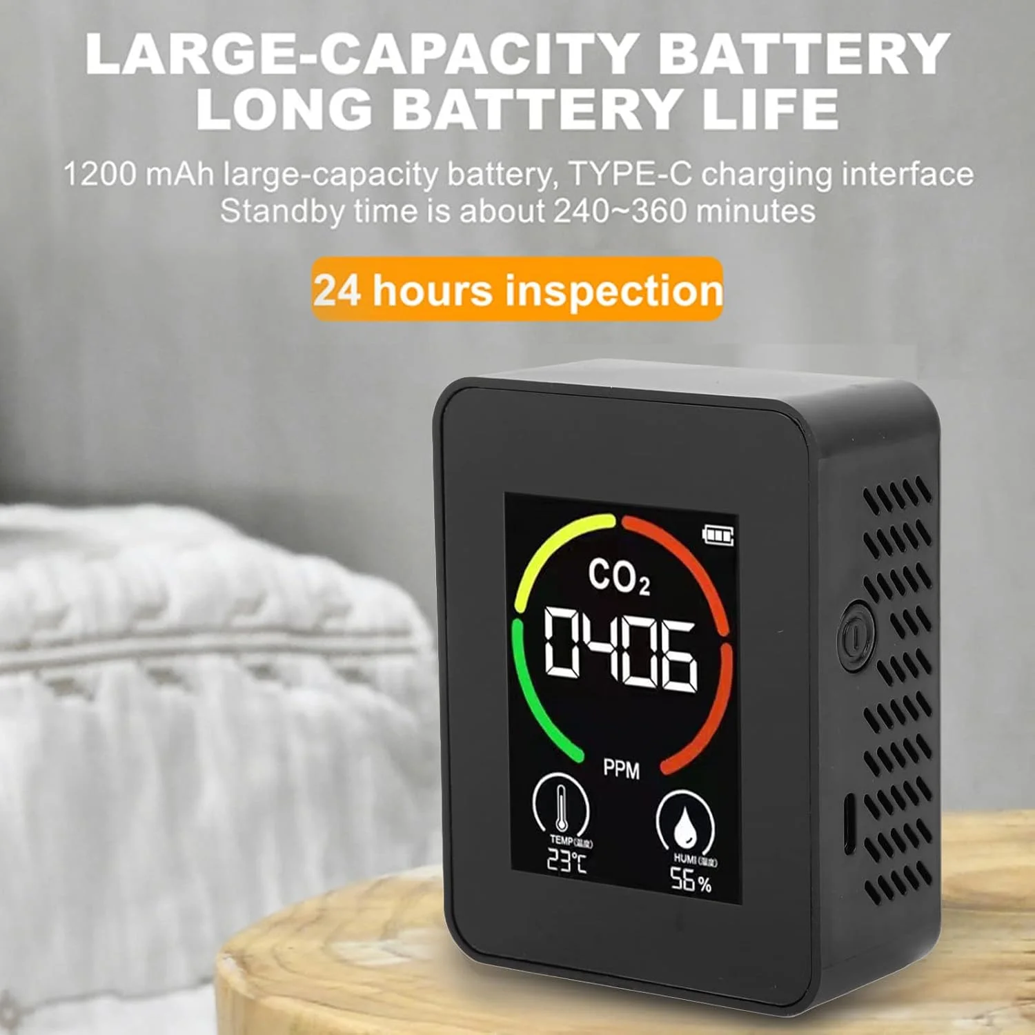 دستگاه تشخیص دی اکسید کربن، دما و رطوبت داخلی، مانیتور کیفیت هوا، تستر TVOC، دماسنج شارژی USB مادون قرمز برای خانه