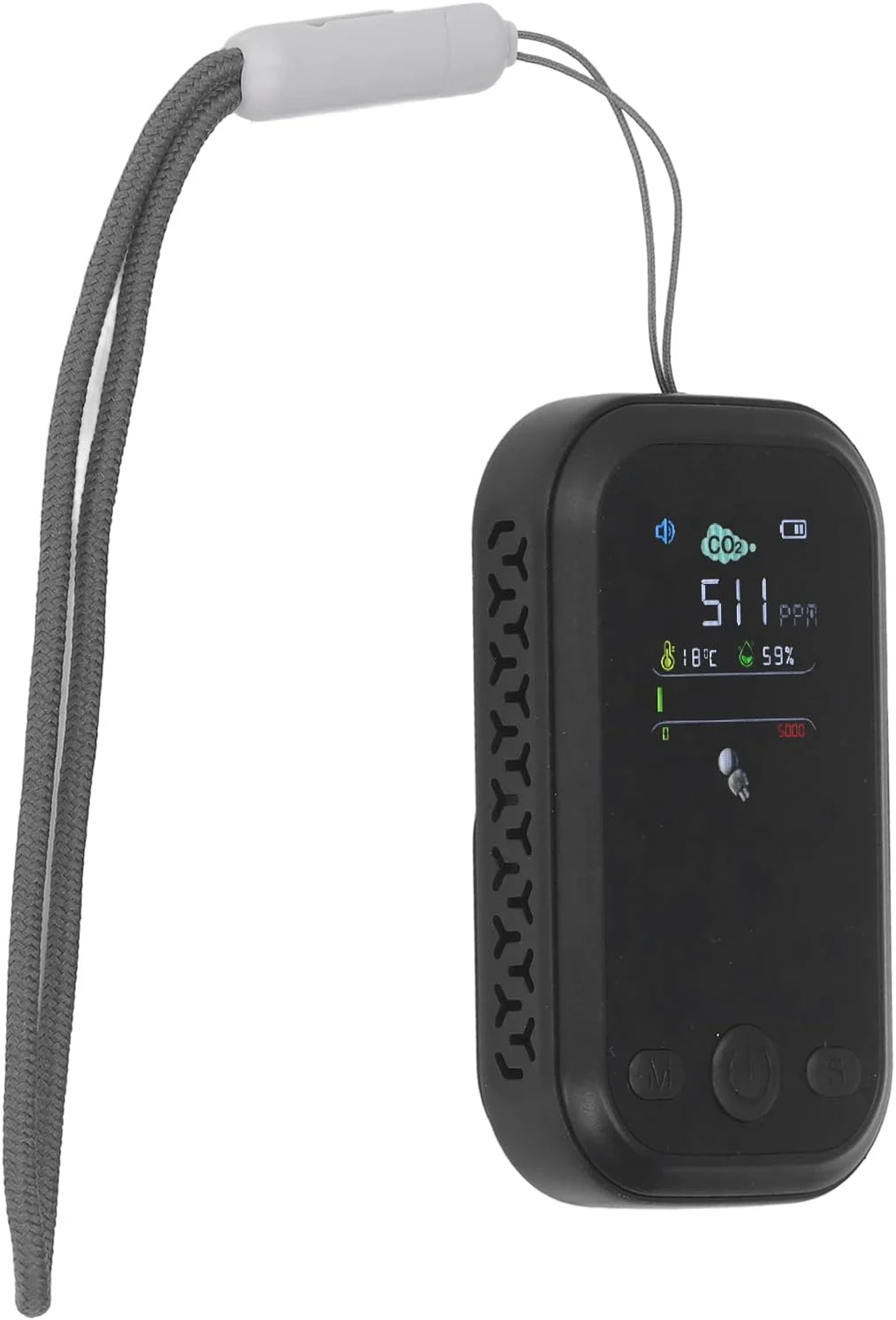 دستگاه تشخیص CO2 با صفحه نمایش IPS نوع C، تستر دما و رطوبت با سنسور مادون قرمز NDIR برای کارخانه‌ها، خانواده‌ها و نظارت بر کیفیت هوا (مشکی)