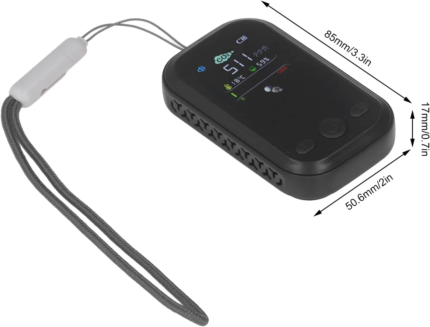 دستگاه تشخیص CO2 با صفحه نمایش IPS نوع C، تستر دما و رطوبت با سنسور مادون قرمز NDIR برای کارخانه‌ها، خانواده‌ها و نظارت بر کیفیت هوا (مشکی)