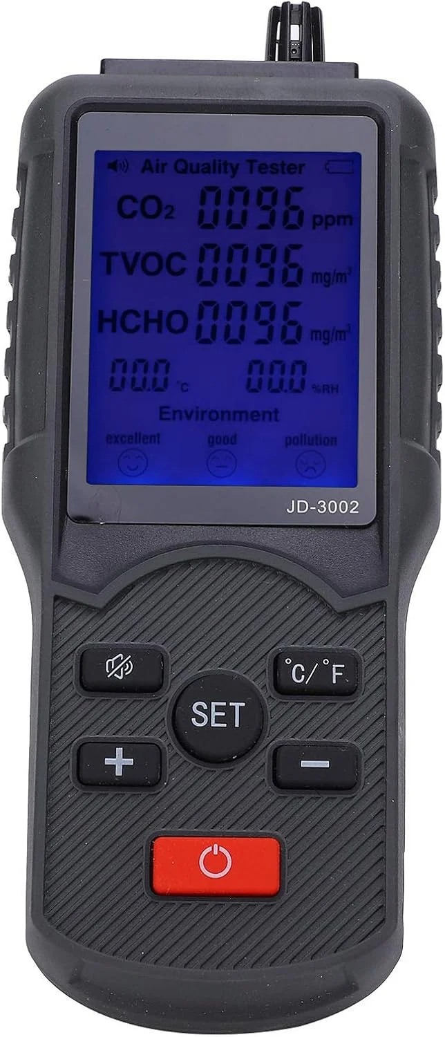 دستگاه سنجش کیفیت هوا، ردیاب CO2 TVOC HCHO با دما و رطوبت، تجهیزات تست صنعتی برای خانه، دفتر و مدرسه دستگاه سنجش کیفیت هوا، ردیاب CO2 TVOC HCHO با دما و رطوبت، تجهیزات تست صنعتی برای خانه، دفتر و مدرسه