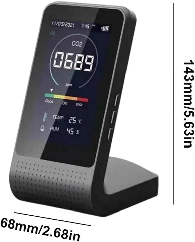 دستگاه تشخیص CO2، تستر کیفیت هوا، ابزار قابل شارژ تشخیص دی اکسید کربن - مشکی