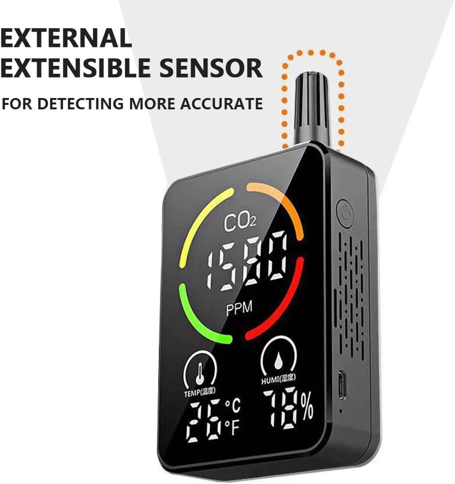 دستگاه تشخیص CO2، مانیتور کیفیت هوا، دستگاه سنجش CO2، دماسنج رطوبت، سنسور NDIR، تستر غلظت دی اکسید کربن با آلارم برای استفاده DIY (سفید)