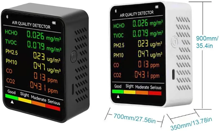 دستگاه تشخیص کیفیت هوا 6 در 1، مانیتور چند منظوره دی اکسید کربن CO2 سفید