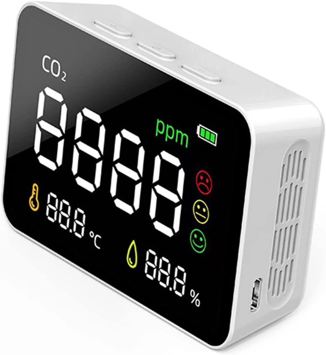 دستگاه سنجش دی اکسید کربن، کیفیت هوا، دما و رطوبت، نصب دیواری، نمایشگر LED شفاف دستگاه سنجش دی اکسید کربن، کیفیت هوا، دما و رطوبت، نصب دیواری، نمایشگر LED شفاف