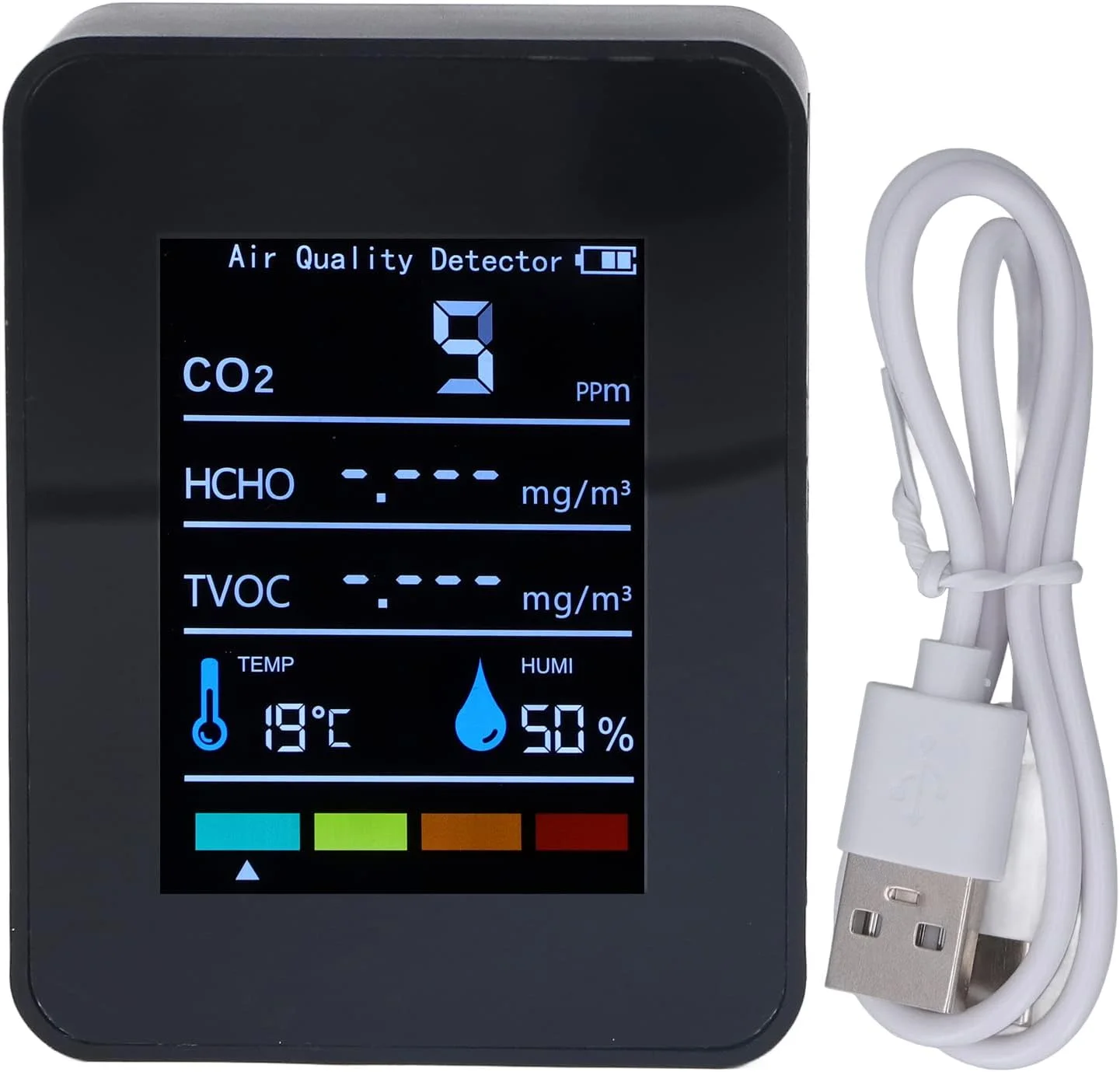 دستگاه تشخیص کیفیت هوا 5 در 1 CO2، مانیتور کیفیت هوا، قابل حمل، LCD، TVOC، HCHO، سنسور دما و رطوبت، صفحه نمایش تستر رنگی با نور پس زمینه، مشکی دستگاه تشخیص کیفیت هوا 5 در 1 CO2، مانیتور کیفیت هوا، قابل حمل، LCD، TVOC، HCHO، سنسور دما و رطوبت، صفحه نمایش تستر رنگی با نور پس زمینه، مشکی