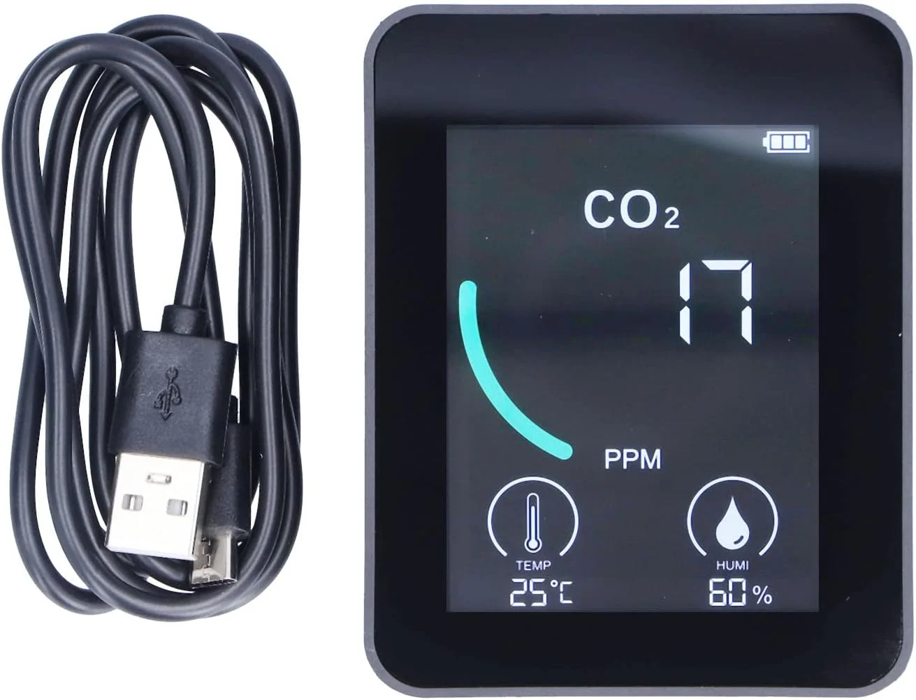 دستگاه تشخیص CO2 مدل 2CO1T، تستر کیفیت هوا با LCD، نمایشگر دما و رطوبت با آلارم و نظارت بر زمان واقعی برای خانواده (مشکی)