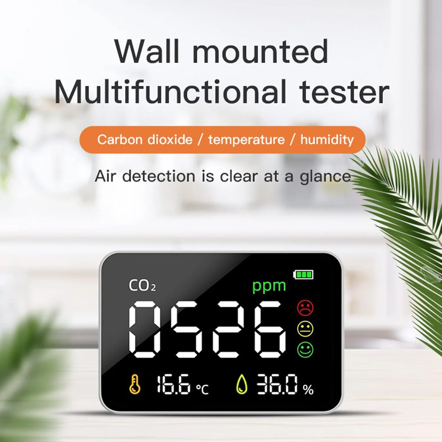 دستگاه سنجش دی اکسید کربن، کیفیت هوا، دما و رطوبت، نصب دیواری، نمایشگر LED شفاف دستگاه سنجش دی اکسید کربن، کیفیت هوا، دما و رطوبت، نصب دیواری، نمایشگر LED شفاف