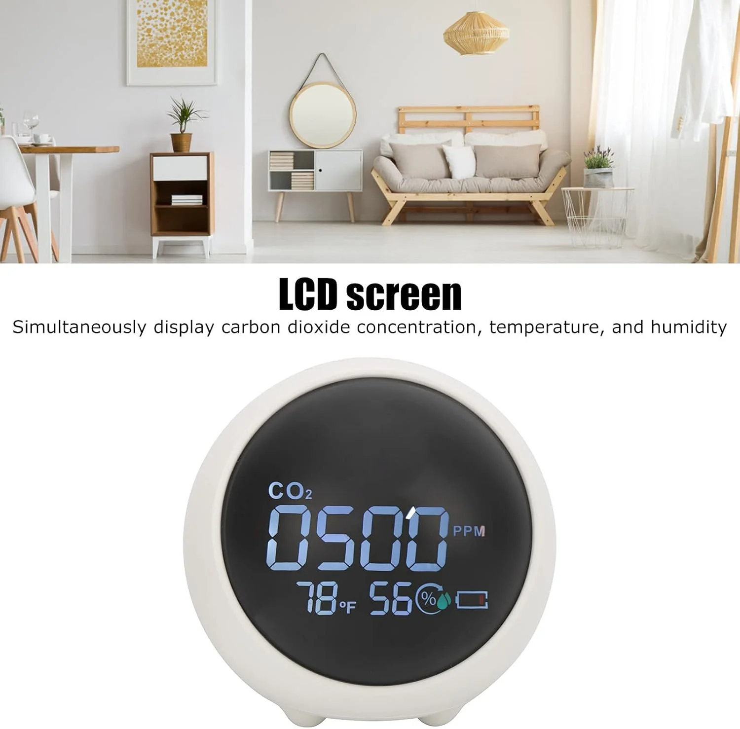 دستگاه تشخیص CO2 کیفیت هوای داخل ساختمان، مانیتور دی اکسید کربن، شارژر USB، سنسور تشخیص کیفیت هوا با دما و رطوبت برای خانه، دفتر، باشگاه، ماشین