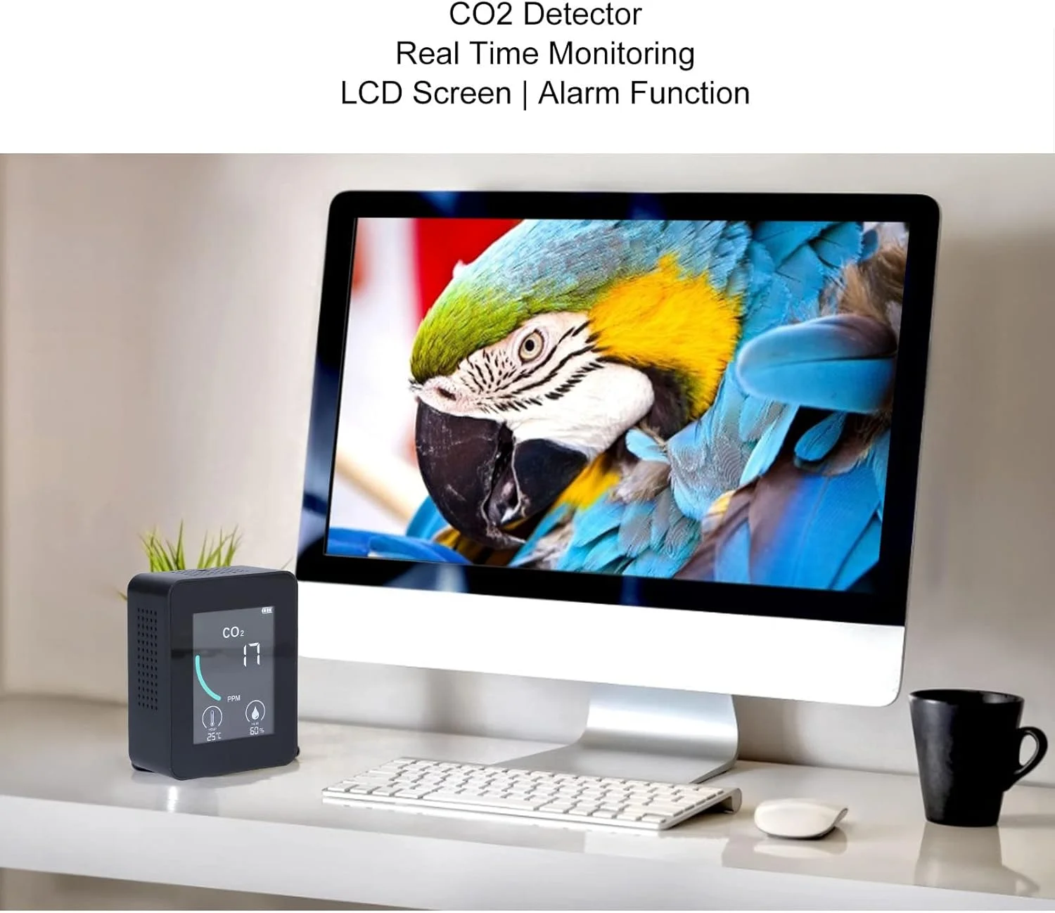 دستگاه تشخیص CO2 مدل 2CO1T، تستر کیفیت هوا با LCD، نمایشگر دما و رطوبت با آلارم و نظارت بر زمان واقعی برای خانواده (مشکی)