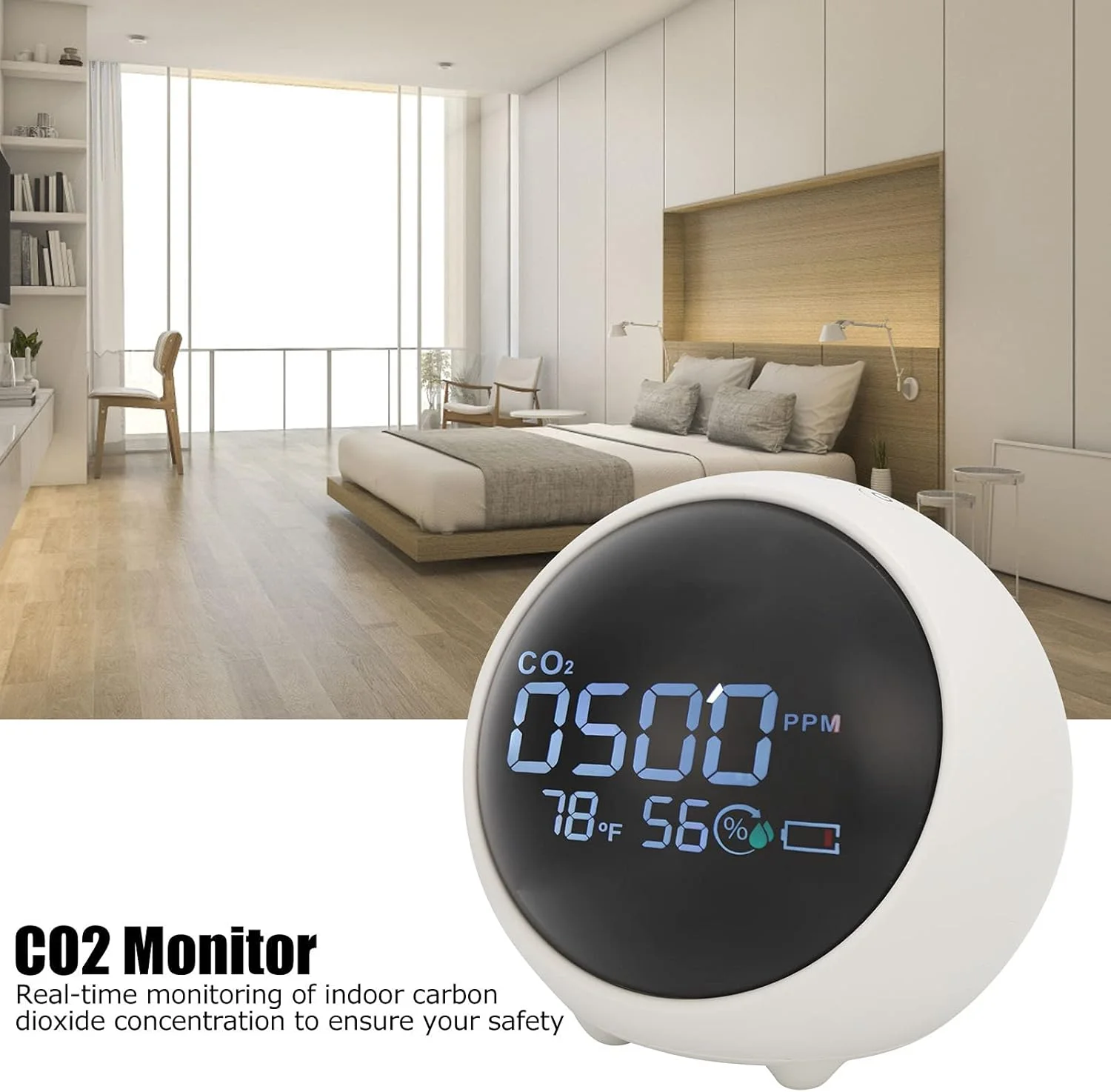 دستگاه تشخیص CO2 کیفیت هوای داخل ساختمان، مانیتور دی اکسید کربن، شارژر USB، سنسور تشخیص کیفیت هوا با دما و رطوبت برای خانه، دفتر، باشگاه، ماشین